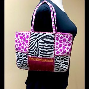 Christiana Designer Beaded Animal Zebra Print Tote